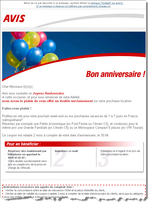 Email anniversaire erreur