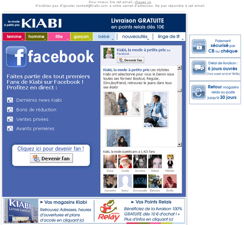 Newsletter kiabi et Facebook